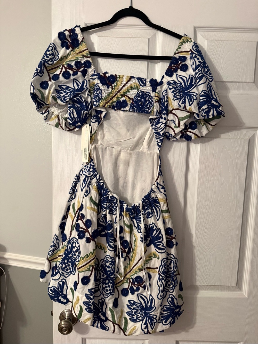 Anthropologie White Mini Dress with Blue Floral Embroidery - Picture 2 of 4